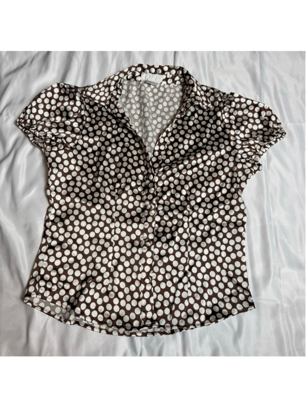 Women's LIFE Brown and White Polka Dot Blouse, Size M